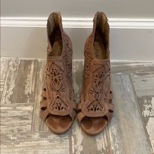 Light Brown Laser Cut Heel Bootie with Peep Toe